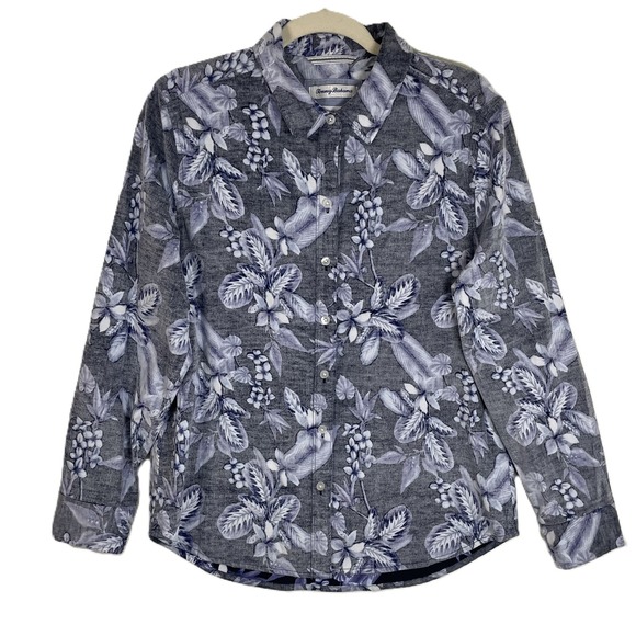 Tommy Bahama Floral Corduroy Button Down Shirt Womens Small Island Life Camp - Picture 1 of 12